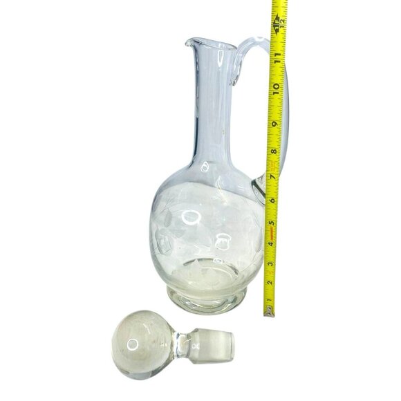 Clear Glass Wine Decanter with Stopper Etched Rose Floral Leaf Handle Pour Spout - Picture 7 of 8